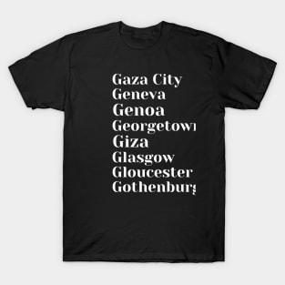 Great Cities starting with the letter, G, Mug, Mask, Pin T-Shirt